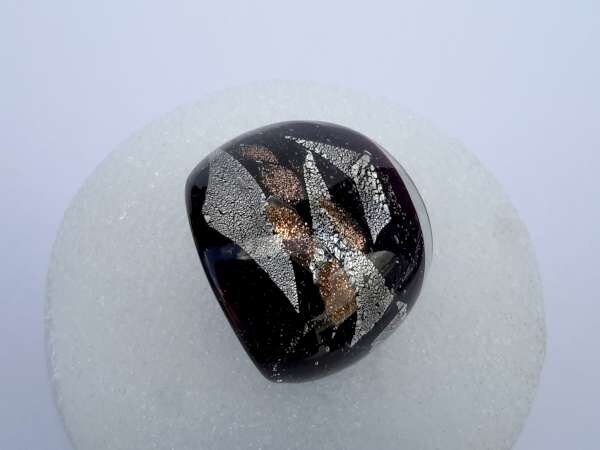 Ring, zwarte murano met zilver en goud accenten, 12 stuks