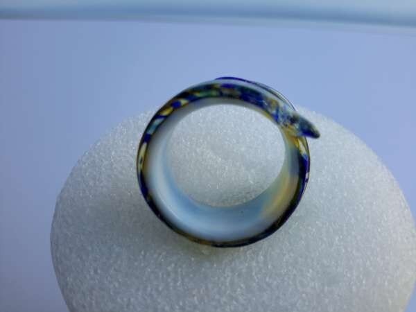 Ring, murano wit, blauw en goudgeel, 12 stuks