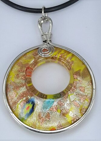 Muranohanger, ronde groot oog murano, bloem, zilvergoud. 4 kleur