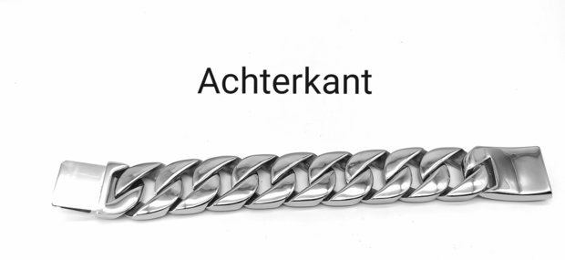 Extra breites XXL-Gliederarmband aus poliertem Edelstahl mit schwarzen Kristallsteinen L 24 cm