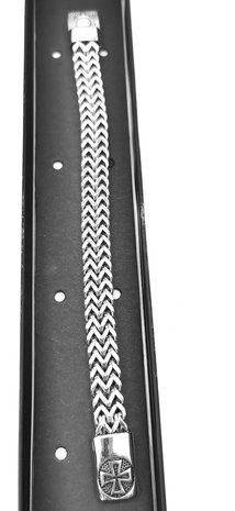 Stalen Armband Excellent visgraat schakel met Keltisch kruis. L 23 cm