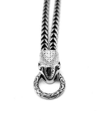 Schlangenkopfarmband aus Stahl für Herren, gebürstete Doppelglieder mit Fischgrätenmuster. L 22 cm