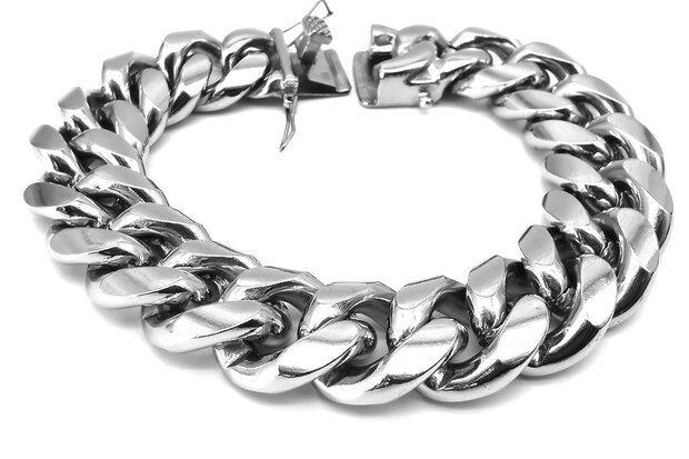 Stalen zilverkleurige grove Curb Cuban Link 18mm schakelketting armband. L 24 cm