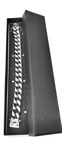 Stalen zilverkleurige grove Curb Cuban Link 18mm schakelketting armband. L 24 cm