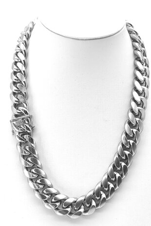 Stalen Set zilverkleurige grove Curb Cuban Link 18mm schakelketting armband met ketting