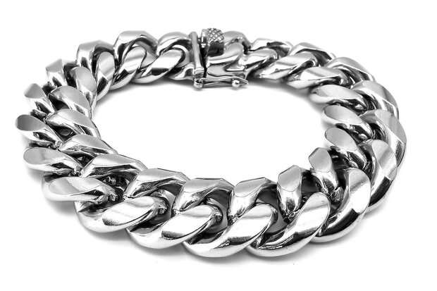 Steel Set silber grob Curb Cuban Link 18mm Gliederkettenarmband mit Kette