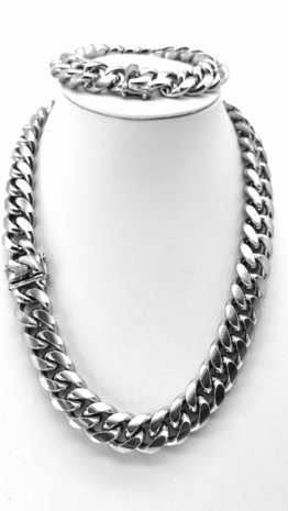 Stalen Set zilverkleurige grove Curb Cuban Link 18mm schakelketting armband met ketting