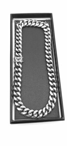 Stalen zilverkleurige grove Curb Cuban Link breedte 18mm schakelketting L 55 cm.