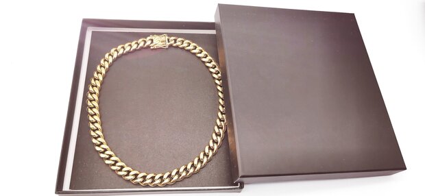 Stalen goudkleurige gourmet schakelketting ketting 45 cm.