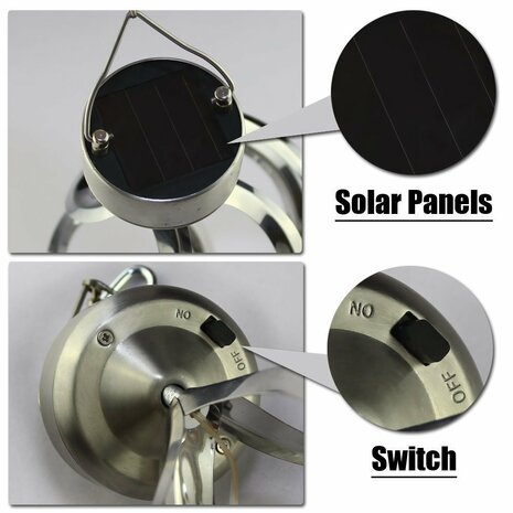 Solar-Edelstahl-Windspiel, LED-Kugel mit wechselnden Farben