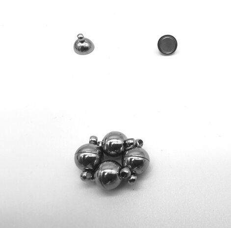 RVS 5 x Magneet sluiting- rond zilver- Ø 8 mm- Sieraden sluiting- magneet slotjes.
