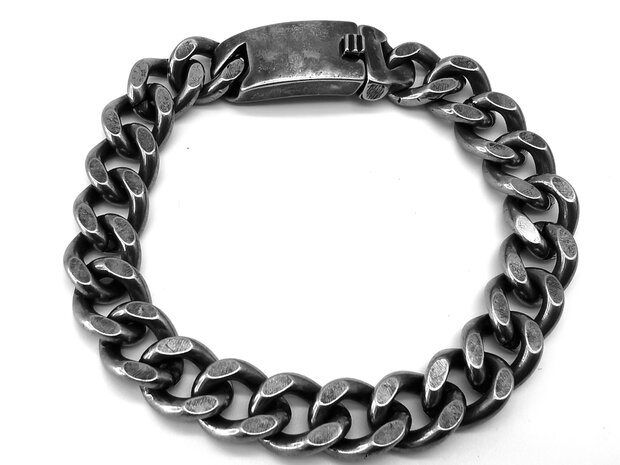 Gliederarmband aus Edelstahl, grob gebürstet, schwarz. L 24 cm