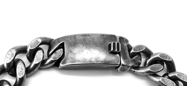 Gliederarmband aus Edelstahl, grob gebürstet, schwarz. L 24 cm