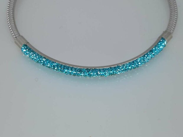 Flex Armband 19cm, 3 kristalrijen in kleur, edelstaal