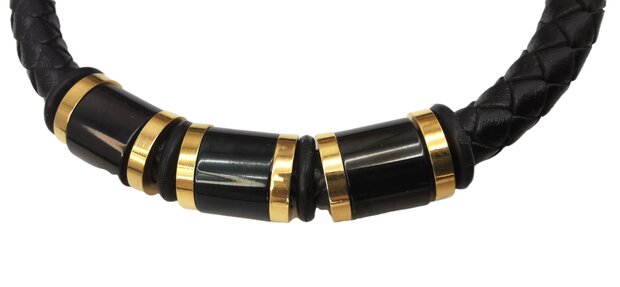 Herren Leder schwarz geflochtene Armbänder schwarz Verschluss 22 cm.