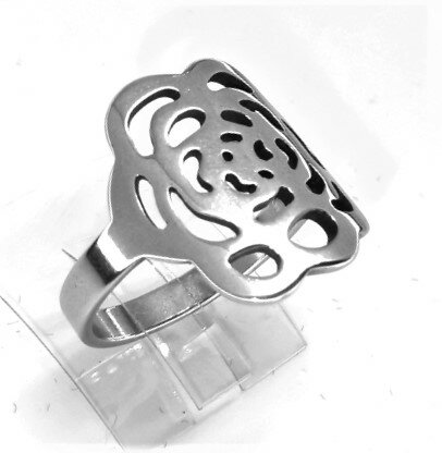 Edelstahl Ringe Silberring mit ausgeschnittener Rose Figur.