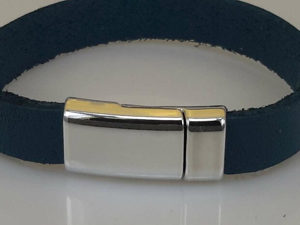 Glad leren kinderen armband, blauw, smal, magneetsluiting