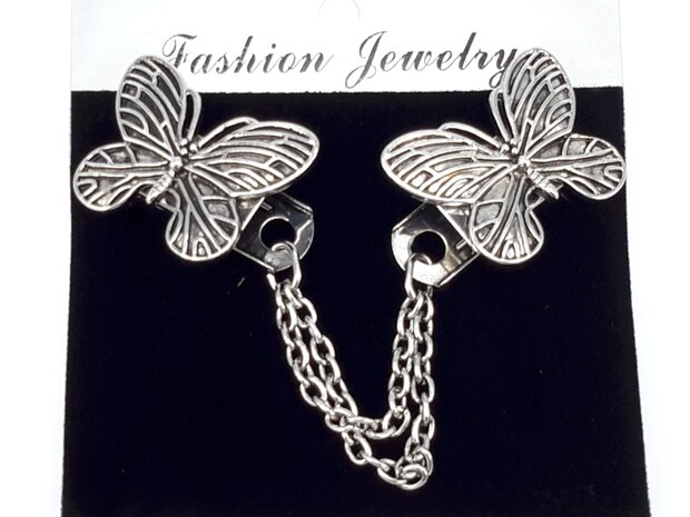Clips met dubbel ketting vlinder in kleur antiek zilver look.