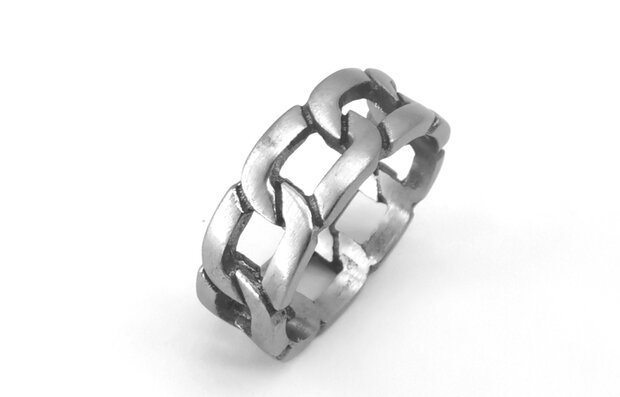 Super cool – robust – Edelstahl – gebürsteter Stahl – Glied – Ring – kubanisches Gliedermotiv. Box 24 Stück