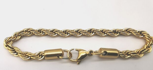 RVS Goudkleurige twisted koord armband Maat 18 cm.