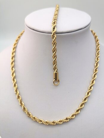 RVS Goudkleurige twisted koord ketting Lengte 45 cm