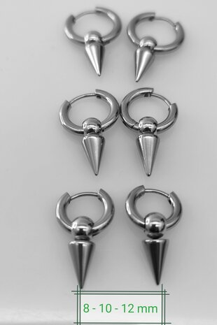 Stoer Zilverkleurig RVS - Oorring – Ø 8-10-12 mm met puntige los hanger