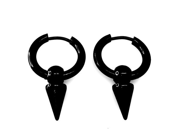 Stoer Zwarte RVS - Oorring – Ø 8-10-12 mm met puntige los hanger