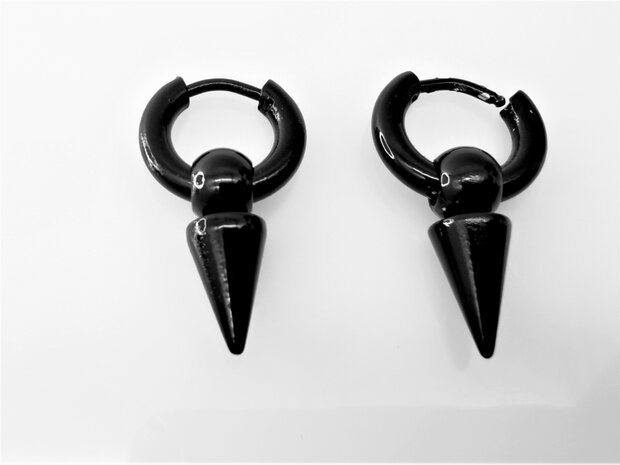 Stoer Zwarte RVS - Oorring – Ø 8-10-12 mm met puntige los hanger