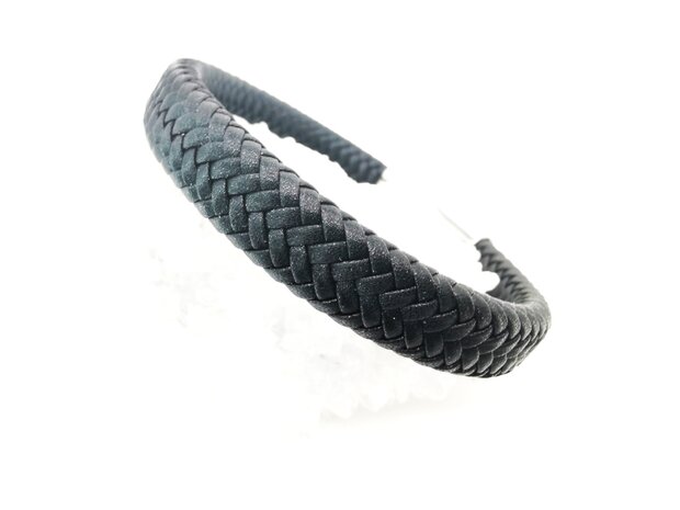 Zwart gevlochten leren heren armband