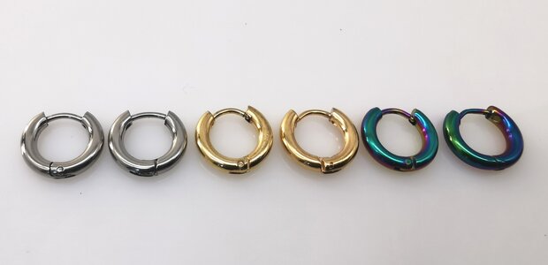 Stahlohrringe in 3 Farben - Ø 8 mm x D 2,5 mm. Geeignet für Männer und Frauen