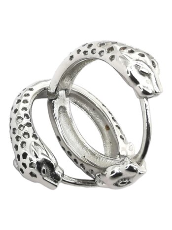 OHRRINGE AUS EDELSTAHL HERREN TIGERFORM SILBER DURCHBROCHENE DETAILS Ø 13 mm