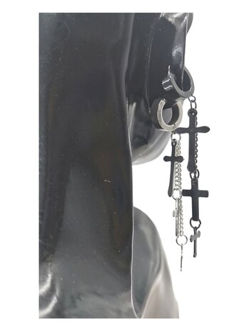 Klemme - Edelstahlohrringe - Helix schwarz gefärbt mit Trio-Kreuz - Damen - Herren - Kein Loch erforderlich