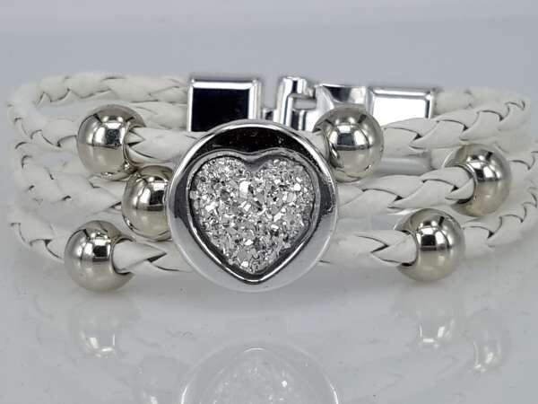 Armband, 3-teilig geflochten, metalfarbige Perlen