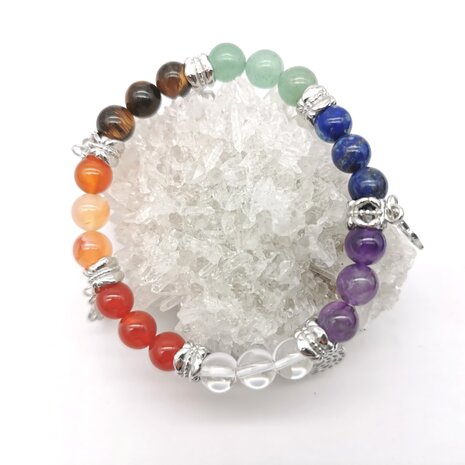 Chakra-Armband aus Naturstein mit 7 Dharmachakra-Anhängern.