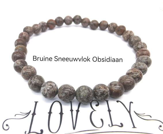 Bruine Sneeuwvlok obsidiaan – 6mm Kralen Armband