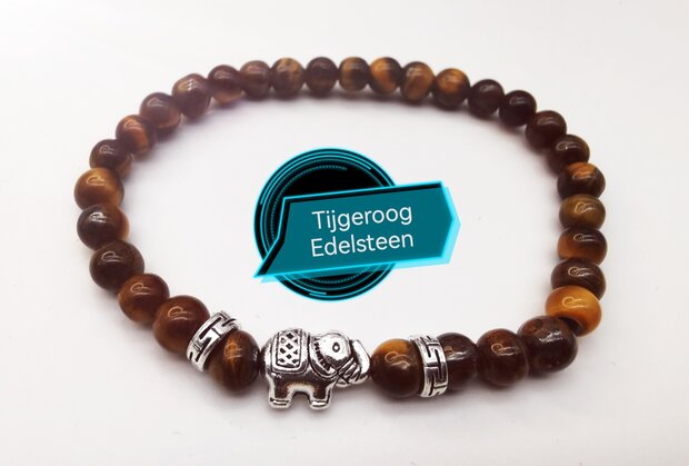 Tigerauge-Edelstein-Armband und glücklicher Elefant.
