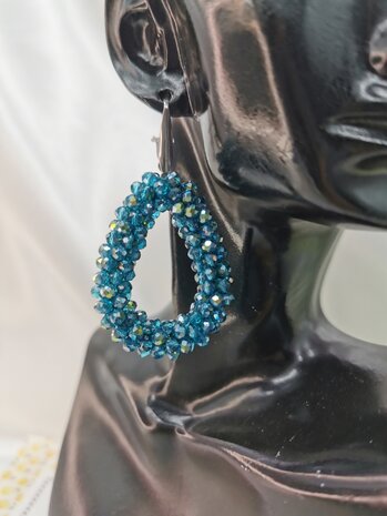 RVS Silberfarbene Ohrringe mit blauen/grünen Glasperlen im Facettenschliff