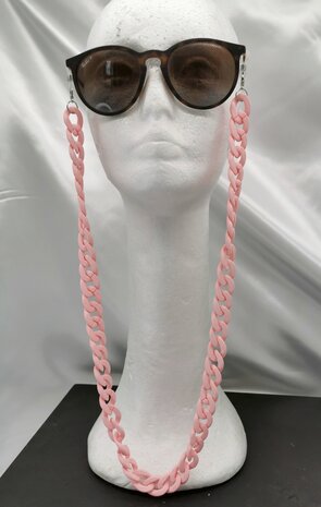 Trendige 2-in-1-Sonnenbrille/Halskette – Brillenband, Acryl-Gliederkette – L70 cm, matt hellrosa