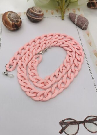 Trendy 2 in 1 Zonnebril / Ketting - Brillenkoord  Acryl schakelketting -L70 cm  mat light pink