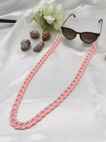 Trendy 2 in 1 Zonnebril / Ketting - Brillenkoord  Acryl schakelketting -L70 cm  mat light pink