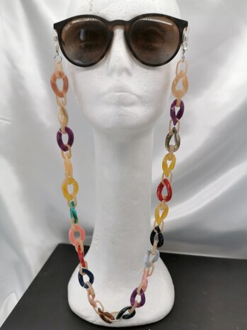 Trendige 2-in-1-Sonnenbrille/Halskette – Brillenband, Acryl-Gliederkette – L70 cm, mehrfarbig