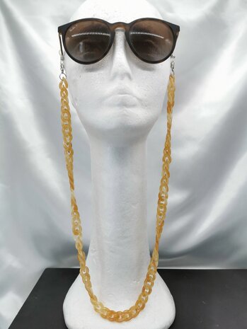 Trendige 2-in-1-Sonnenbrille/Halskette – Brillenband, Acryl-Gliederkette – L70 cm, Gelb-Melange