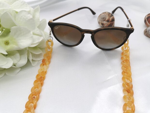 Trendige 2-in-1-Sonnenbrille/Halskette – Brillenband, Acryl-Gliederkette – L70 cm, Gelb-Melange