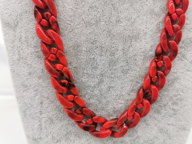 Trendy 2 in 1 Zonnebril / Ketting - Brillenkoord  Acryl schakelketting -L70 cm donker Rood gemêleerd