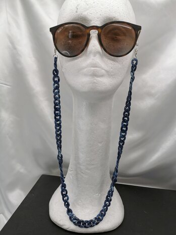 Trendige 2-in-1-Sonnenbrille/Halskette – Brillenband, Acryl-Gliederkette – L70 cm, Dunkelblau-Melange