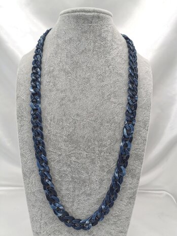 Trendy 2 in 1 Zonnebril / Ketting - Brillenkoord  Acryl schakelketting -L70 cm donker Blauw gemêleerd