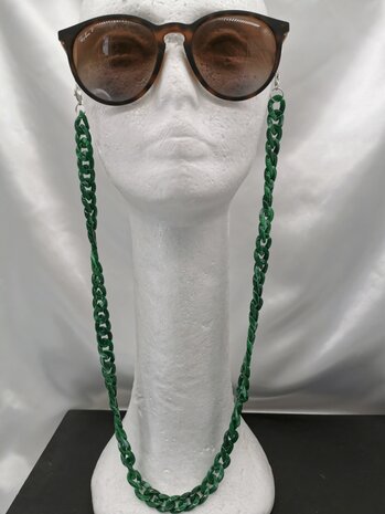 Trendige 2-in-1-Sonnenbrille/Halskette – Brillenband, Acryl-Gliederkette – L70 cm, Grün-Melange