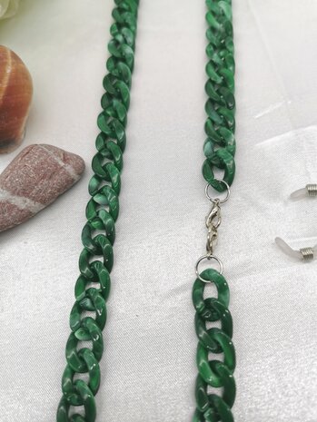 Trendy 2 in 1 Zonnebril / Ketting - Brillenkoord  Acryl schakelketting -L70 cm Groen gemêleerd