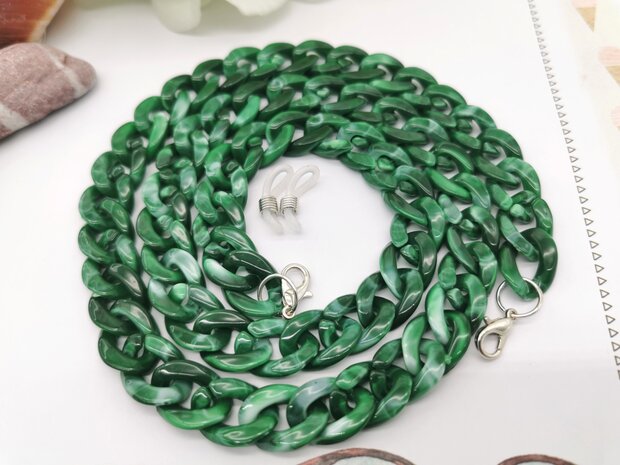 Trendy 2 in 1 Zonnebril / Ketting - Brillenkoord  Acryl schakelketting -L70 cm Groen gemêleerd