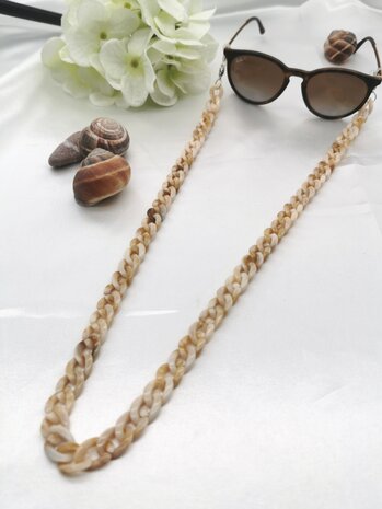 Trendige 2-in-1-Sonnenbrille/Halskette – Brillenband, Acryl-Gliederkette – L70 cm, Beige-Melange